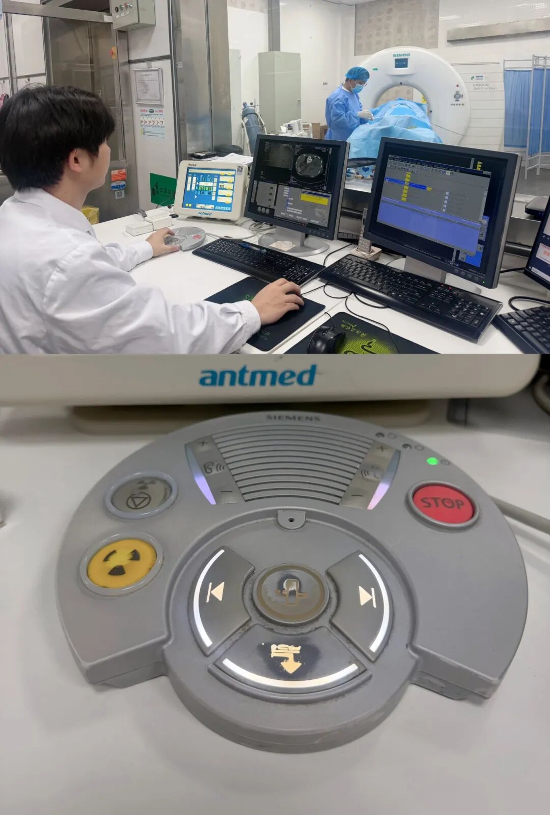 医学影像科双源CT室 · CT控制盒医学影像科桂思——这台CT操作台的控制盒，是我最默契的“扫描搭档”。被反复按下的曝光键早已锃亮，模糊的标识下，是刻进肌肉记忆的精准摆位与扫描节奏。从常规检查到急危重症，它始终稳准响应，陪我稳稳接住每一次生命托付。.jpg